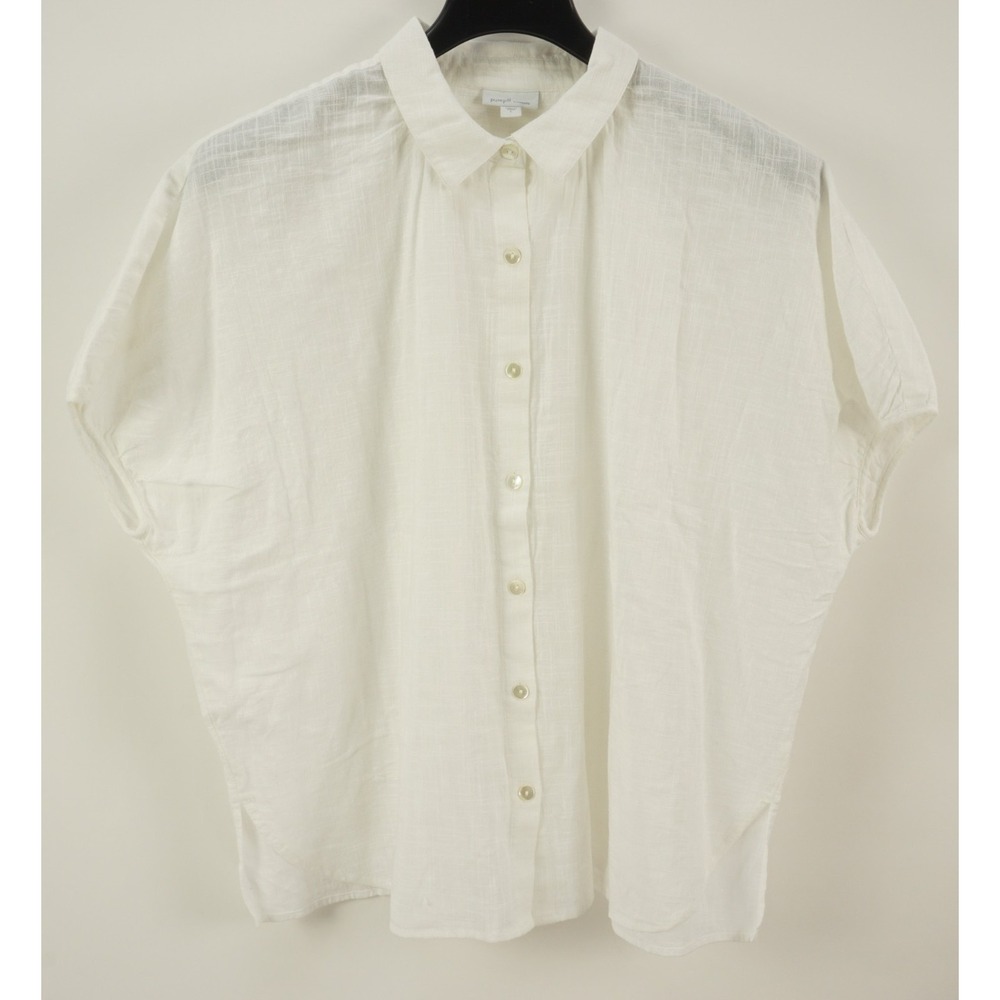 J. Jill Cotton Jacquard Check Oversized Collared Dolman Tunic Large White Shirt